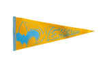 Vintage Webelos felt flag pennant in yellow with bright blue graphics and text.
