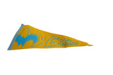 Close-up of the blue felt border on the Webelos pennant showing a small fabric tear.