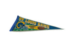 Detail of the vintage Saint Louis Rams 1995 felt pennant, showing helmet and 