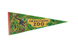 Vintage Baltimore Zoo felt pennant, green jungle scene with swinging monkeys, 12x30 inches.