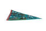 Vintage Mackinac Island felt pennant, showing Grand Hotel and horse carriage on teal.