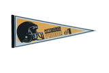 Vintage Pittsburg Steelers felt pennant in gold and black with a helmet graphic and 'PRIDE #1' text.