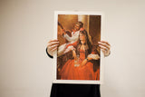 Rico Tomaso's vintage lithograph 'The Serenade' showing a guitarist serenading a woman in a red gown.