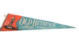 Close-up of the farmer graphic and gray fabric binding on the vintage felt pennant.