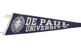 De Paul University felt pennant, white lettering on navy blue, part of seal.