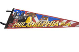 Angled view of the Philadelphia pennant highlighting its Liberty Bell and skyline graphic.