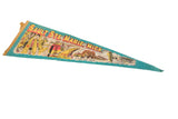 The illustrated International Bridge and Soo Locks on a vintage Sault Ste. Marie felt pennant.