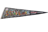 Vintage Las Vegas felt pennant at an angle, displaying its colorful, illustrative graphics.
