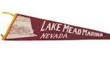 Lake Mead Marina Nevada white text on dark red felt pennant.