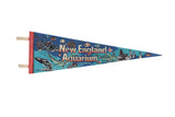 Vintage 1970s New England Aquarium felt pennant featuring blue marine life and red edge, 8