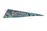 Vintage New England Aquarium felt pennant section with text and blue marine animals.