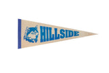 Vintage Hillside Huskies felt pennant with a blue husky mascot and lettering.