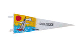 Vintage Sauble Beach Felt Flag Pennant, colorful sailboat graphic with yellow sky and blue water. 8x25.