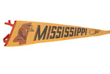 Angled view highlighting the graphic details of the vintage Mississippi felt pennant.