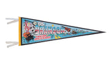 Vintage Branson Ozarks felt pennant, light blue with musical and travel imagery, 9x27 inches.