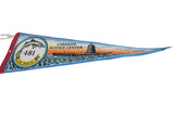 Angled view of the vintage felt pennant showing the USS Requin submarine graphic.