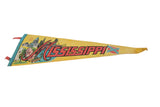Angled view of the vintage Mississippi felt pennant, showing its colorful state graphics.