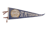 Vintage St. Petersburg Florida felt pennant, blue with white text and gold-toned pier illustration.