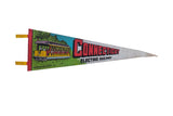 Vintage Connecticut Electric Railway felt pennant featuring a yellow trolley and bold red text, 8