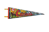 Vintage Canada Felt Flag Pennant with colorful map, Canadian flag, Mountie, and Niagara Falls.