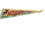 Vintage Missouri felt pennant featuring a water skier, boat, and corn cob pipe.