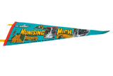 Munising Michigan felt pennant detail with Pictured Rocks waterfall and boat.