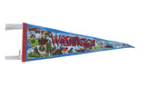 Vintage Washington felt pennant, blue with red band and colorful state landmark illustrations.