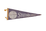 Vintage Staten Island Zoo felt pennant in faded blue-grey with white text and animal graphics.