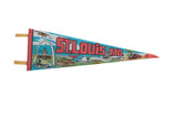 Vintage St. Louis Missouri felt pennant with historic landmarks in red, blue, and white, 8x25.