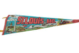 Circa 1970s St. Louis Missouri felt pennant with colorful city landmark graphics.