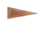 Vintage Huckleberry Railroad Flint Michigan felt pennant featuring steam train and geometric border.