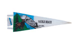Vintage Sauble Beach felt pennant with a colorful elk, mountain, and forest graphic.