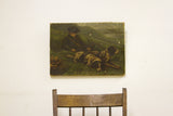 Late 19th century antique oil painting of a boy and two hunting dogs, 14x20 inches.