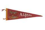 Vintage Albany NY felt pennant, red with yellow trim, green-roofed Capitol building, white text.