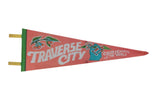 Vintage Traverse City Michigan felt pennant: coral, green, teal, with cherries and map.