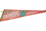 Mid-section of vintage pink felt Traverse City pennant with Michigan map and cherries.