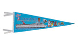 Vintage Carnival Cruise felt pennant with ship illustration and activity scenes, blue, 9
