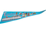 Vintage Carnival Cruise felt pennant detail, with illustrations of people, drinks, and carriage.