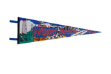 Vintage Virginia Beach felt pennant with a blue and white scenic beach design.