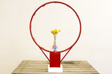 Mid-century Basketball Hoop Industrial Accent with chippy bright red metal and white base.