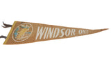 Close-up on the vintage Windsor pennant's Canadian moose graphic and felt ties.