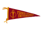 Vintage Ferris State University felt pennant, deep red with gold text and torch.