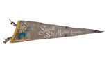 Angled view of the vintage Sault Ste. Marie Canada felt pennant, highlighting its full length.