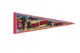 Mac Woods Dune Rides felt pennant with colorful dune buggies on sand, 9x27 inches.