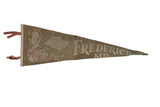 Mid-century Frederick Maryland felt pennant, aged olive green with faded graphics. 8x26.
