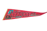 Vintage Kentucky pennant, red felt with State Flag, house graphic, and 
