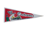Vintage Polar Bear Express Cochrane felt pennant with a retro train and polar bear graphic.