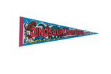 1980s vintage Dinosaur Gardens Michigan felt pennant featuring colorful dinosaurs, 9x24 inches.