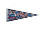 Vintage Maid of the Mist Niagara Falls felt pennant with a blue and red boat illustration.