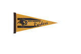 Vintage North Farmington Raiders felt pennant flag in gold with black horseman graphic and text.